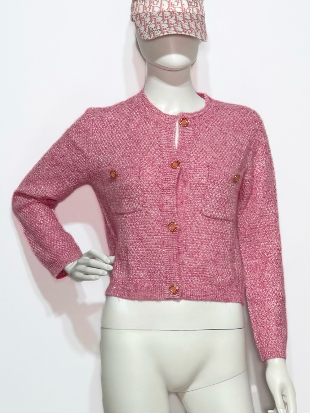 NWOT Maje pink tweed cardigan jacket with buttons and pockets | Size 1/S - Picture 5 of 10